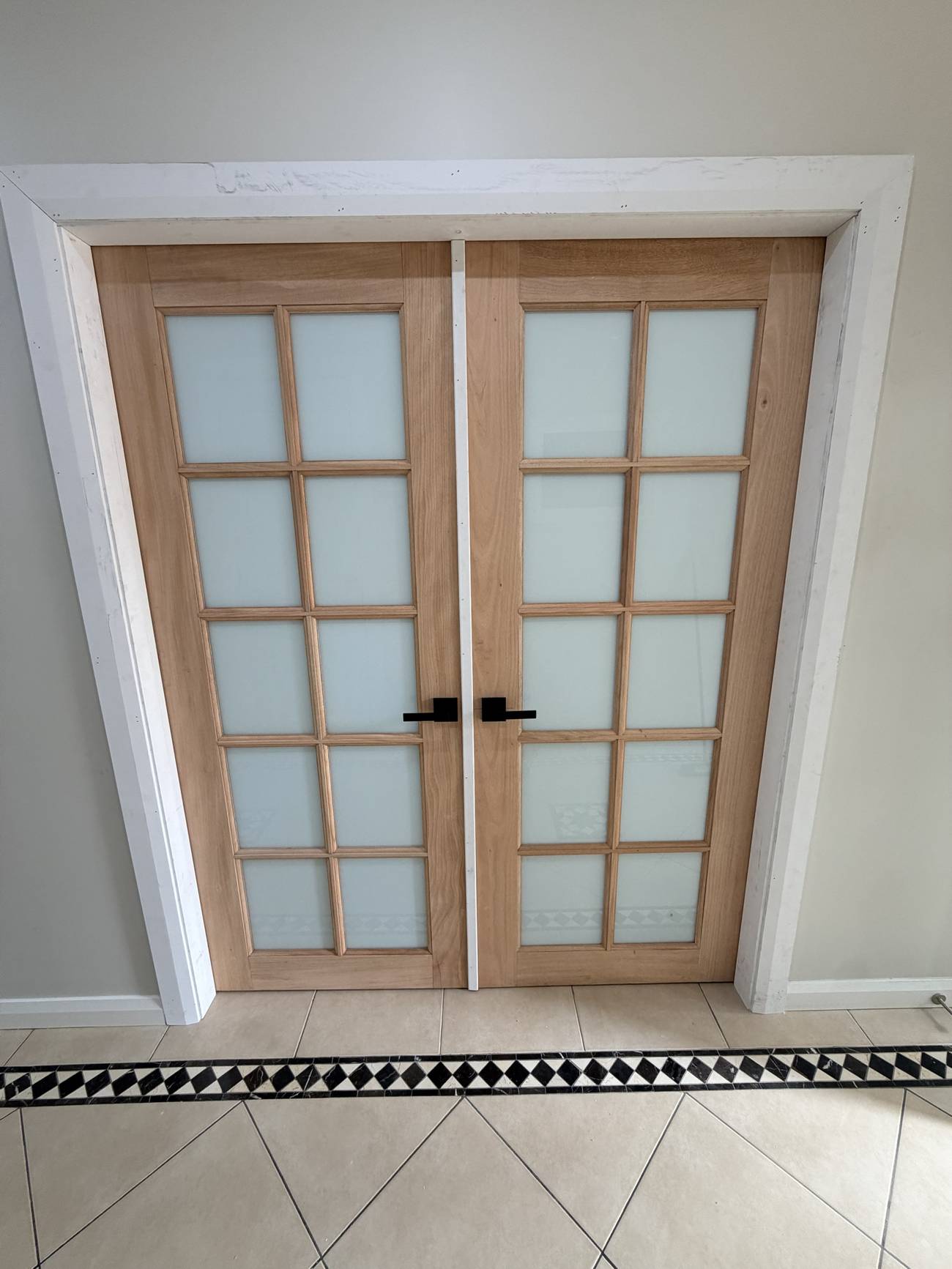 Timber French doors with frosted glass, front view